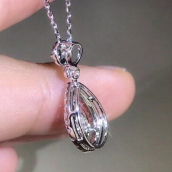 925 Sterling Silver Pear Shaped Necklace - Picture 2 of 4
